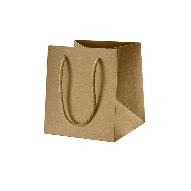Braune Geschenktragetasche Mini aus Kraftpapier mit naturbraunen Baumwollkordeln zum Befüllen