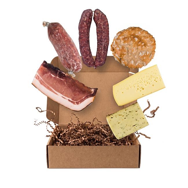 Klausner Köstlichkeiten – Südtiroler Geschenkpaket mit Speck, Salami, Mila Käse, Kaminwurzen und Schüttelbrot