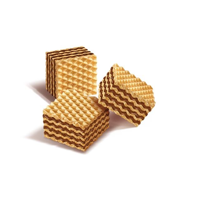 Loacker Quadratini Espresso im Anschnitt mit Waffelschichten und Kaffeecreme