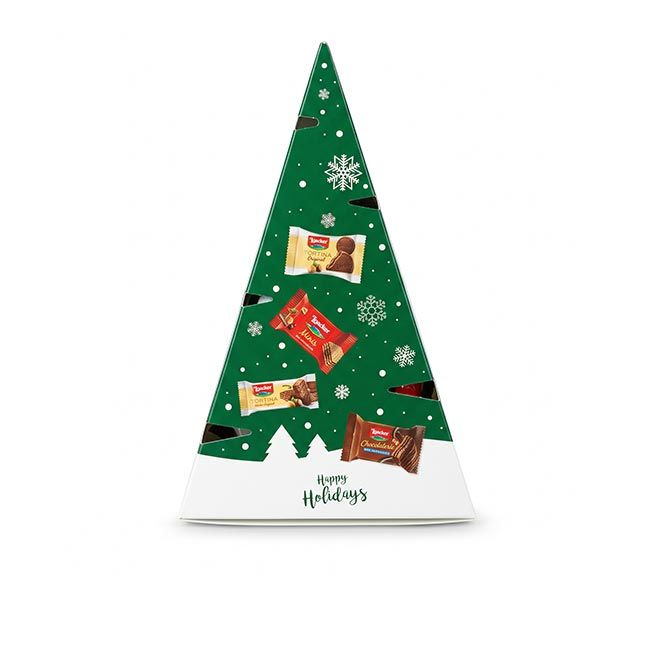 Ein Weihnachtsbaum, der nicht nadelt, sondern zum Naschen einlädt: Mit Loacker Happy Holidays verschenken Sie 15 kleine Genussmomente und eine Extraportion Vorfreude auf Weihnachten.