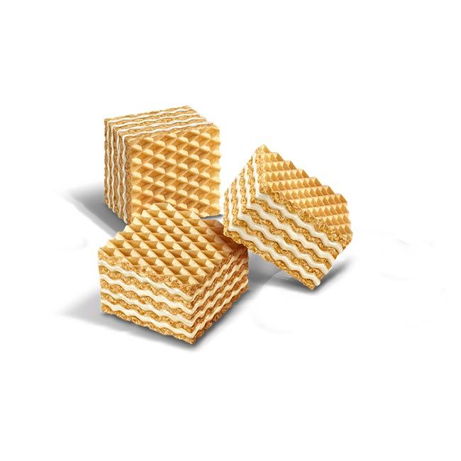 Loacker Quadratini Vanilla im Anschnitt mit Waffelschichten und Vanillecreme