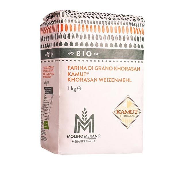 Bio Kamut® Khorasan-Weizenmehl der Meraner Mühle in der 1kg-Originalverpackung