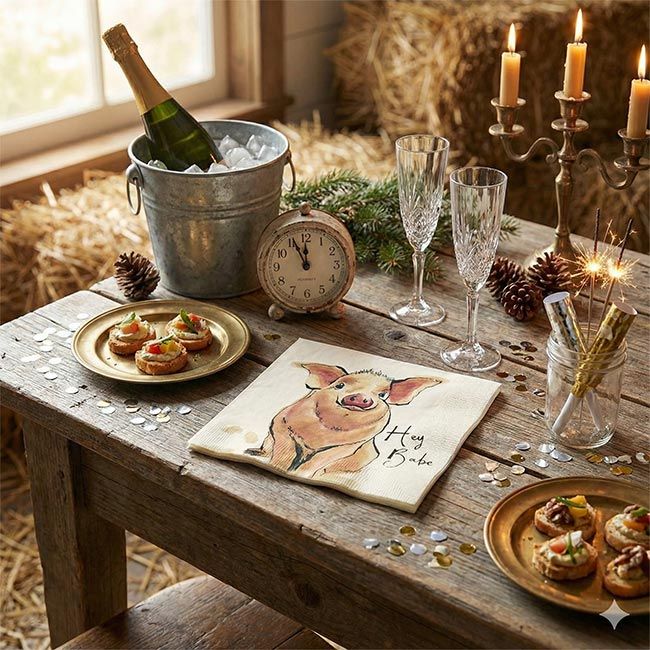 Papierservietten mit Schweinchen „Hey Babe“ 33 × 33 cm