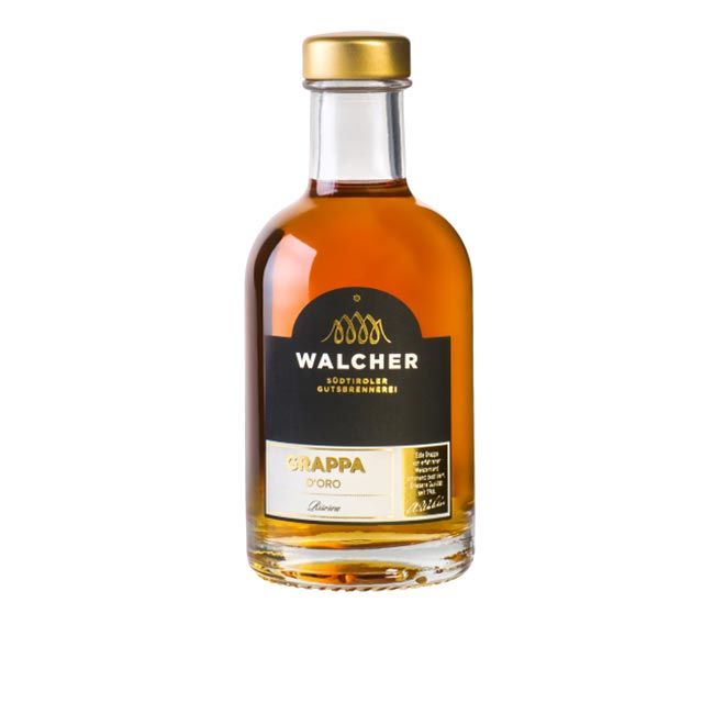 Grappa Riserva d’Oro von Walcher 18 Monate im Eichenfass gereift 40% Vol. 0,2l