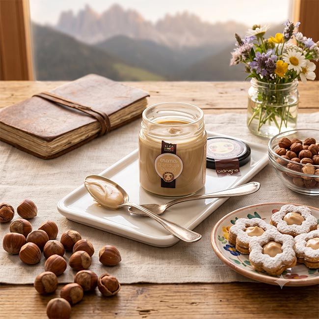 Die weiße Haselnuss-Nougatcreme schmeckt hervorragend auf frischem Brot, Croissants, Brioches oder als Füllung für Kuchen, Crêpes, Desserts und feines Gebäck.