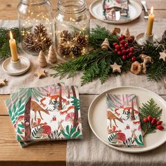 Weihnachtsservietten mit Waldtieren „Let’s Stick Together“ 33 × 33 cm