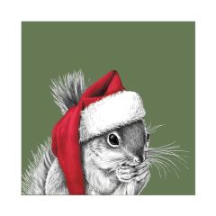 Weihnachtsservietten mit Eichhörnchen „Ralf Red Hat Green“ 33 × 33 cm