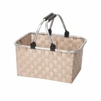 Komfortabler Einkaufskorb in edlem Beige mit Alu-Henkel nicht nur für den Marktbesuch.