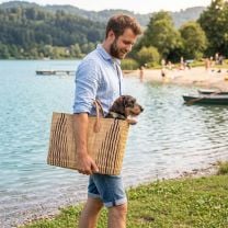Große rechteckige Strohtasche natur-blau – Coastal Chic Big