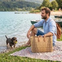 Rechteckige Strohtasche natur-blau – Coastal Chic