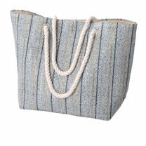 Stilvolle Tasche blau mit Glitzerfäden in Gold und Silber aus Papierschnurgewebe – der elegante Begleiter für Strand und Stadt.
