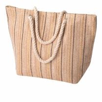 Sommerliche Tasche natur mit Glitzerfäden in Gold und Schwarz, oval aus Papierschnurgewebe – mediterraner Chic für Ihren Sommerlook.