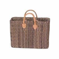 Handgefertigte Strohtasche natur-blau gestreift mit Echtledergriffen, stilvoll und vielseitig. In 2 Größen erhältlich.