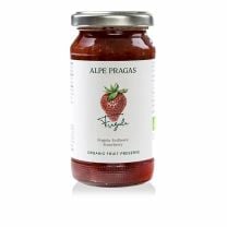 Alpe Pragas BIO Erdbeeren Fruchtaufstrich, streichzart mit sanfter Fruchtsüße und natürlichem Agavendicksaft.