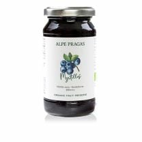 'Myrtillus' Heidelbeere Fruchtaufstrich BIO von Alpe Pragas mit 65% Wildheidelbeeranteil aus biologischem Anbau, bietet ein authentisches Geschmackserlebnis, gesüßt mit Agavendicksaft.