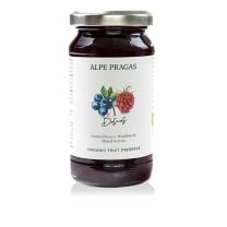 Alpe Pragas BIO Waldfrüchte Fruchtaufstrich mit 65% Fruchtzusammensetzung, gesüßt mit Agavendicksaft.