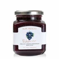 Alpe Pragas Fruchtaufstrich aus schwarzen Johannisbeeren: intensiv, fruchtig, leicht herb.