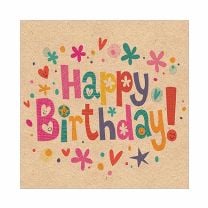 Happy Birthday Motto-Servietten aus umweltfreundlichem 80% Recyceltem Papier, Farben auf Wasserbasis.