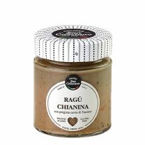 Ragù Chianina von Cascina San Cassiano im Glas, feine italienische Fleischsauce aus hochwertigem Chianina-Rind.