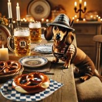 Papierservietten mit Dackel in Tracht „Schnitzel“ 33 × 33 cm