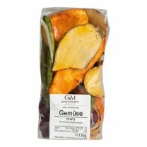 Gemüse Chips von GM Pesendorfer, knusprige, frittierte Gemüsemischung aus Süßkartoffel, Karotte, Kürbis, Taro und grünen Bohnen.