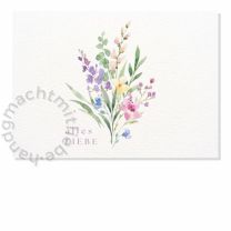Postkarte „Alles Liebe“ von handgemacht mit Liebe mit zartem Blumenstrauß im A6 Querformat auf hochwertiger Holzschliffpappe