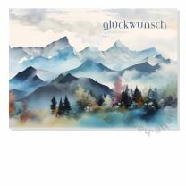 Postkarte "glückwunsch" mit Berge und Wald - Den Erlös spendet Berggut an die Hilfsorganisation "Paten für Katastrophenopfer e.V."