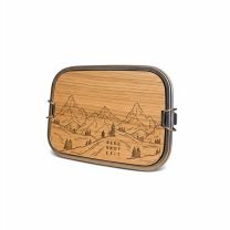 „Berg Brot Zeit“ Brotzeitbox mit graviertem Eichenholzdeckel, stilvolle Edelstahl Lunchbox