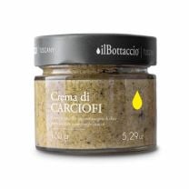 Artischockencreme verfeinert mit extra nativem Olivenöl, eignet sich hervorragend als eleganter Brotaufstrich.
