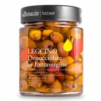 Leccino Oliven eingelegt in nativem Olivenöl extra, ideal als Appetizer und zu Fleisch oder Fischgerichten.