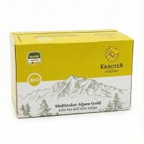 BIO-Kräutertee vom Kräuterschlössl aus dem Vinschgau: Südtiroler Alpen Gold BIO-Kräutertee in 15 portionierten Filterbeuteln. 
