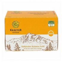 Kräuterschlössl BIO-Tee: Südtiroler Kräuter Gold BIO-Kräutertee in 15 Filterbeuteln portioniert.