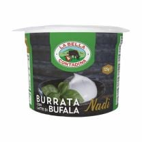 Die „Nadí - Burrata con latte di bufala“ von La Bella Contadina präsentiert sich in ihrer typischen 125g-Verpackung – cremige Büffel-Burrata DOP für echten Feinkost-Genuss.