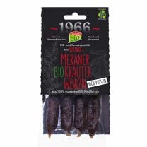 High-Protein Kaminwurzen aus rein biologischem Rindfleisch, luftgetrocknet und mild geräuchert, ohne Konservierungsstoffe.