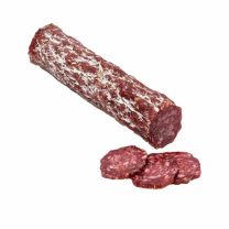 Naturgereifte Salami mit leichtem Edelschimmel aus biologischem Rind- und Schweinefleisch.