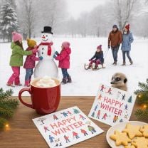 Winterservietten „Happy Winter“ mit Schneemann & Schlitten 33 × 33 cm