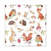 Ambiente Woodland Animals Lunch-Servietten mit Waldbewohner-Motiv wie Fuchs, Hase, Eule und Igel – ideale Tischdeko aus recyceltem Papier.