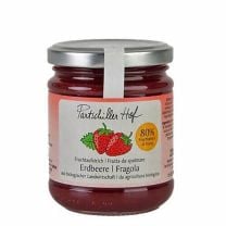 Fruchtaufstrich mit sehr hohem Fruchtanteil aus biologischen Erdbeeren direkt vom Südtiroler Bergbauernhof.