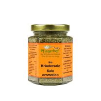 BIO Kräutersalz vom Pflegerhof aus Südtirol – aromatische Mischung aus Meersalz, ausgewählten BIO Kräutern und Knoblauch.