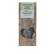 BIO Kräutertee Alpenharmonie vom Pflegerhof aus Südtirol mit drei Minzsorten und zwei besonderen Salbeisorten in praktischen Pyramidenbeuteln.