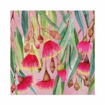 Florale PPD Papierservietten mit rosa Eukalyptusblüten im Aquarellstil.