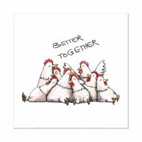 Papierservietten mit liebevoll illustrierten Hühnern und „Better Together“-Schriftzug.