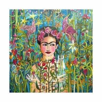 Farbenprächtige Serviette „Frida’s Garden“ mit floraler Kunst von Este Macleod – kreative Tischdeko für kunstvolle Anlässe.