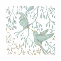PPD „Jardin“ Papierservietten mit filigranen Vögeln und botanischem Zweigdesign in sanften Pastellfarben.