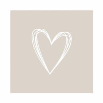 Taupefarbene Papierservietten von Paperproducts Design im Format 33 x 33 cm mit minimalistischer Herzillustration.