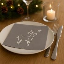 Graue Weihnachtsservietten mit Hirsch „Wishing on a Star Gray“ 33 × 33 cm