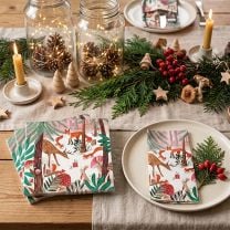 Weihnachtsservietten mit Waldtieren „Let’s Stick Together“ 33 × 33 cm