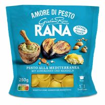 Frische, mit Auberginen und Mandel-Creme gefüllte Ravioli von Pasta Rana aus Verona, einzigartige Textur mit mediterranem Geschmack.