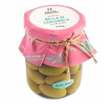Bella di Cerignola – handverlesene grüne Oliven in dekorativem Glas von Frantoio D’Orazio aus Apulien.