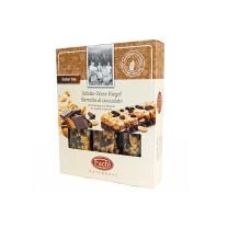 Glutenfreie Schoko-Nussriegel mit Erdnüssen, Mandeln und Zartbitterschokolade.